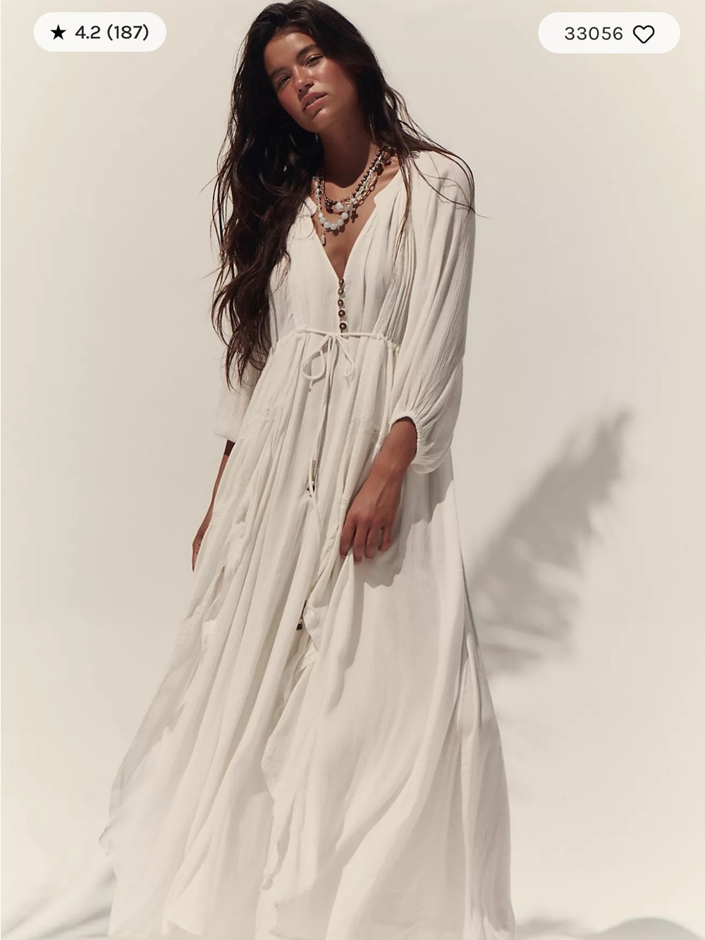 Free People Ivory Bohemian Tie-Waist Maxi Dress - Picture 2 of 6